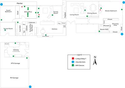 Location of Wi-Fi devices in and around the residence.